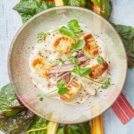 Aardappel gnocchi met meiknolletjes, gorgonzola en snijbiet